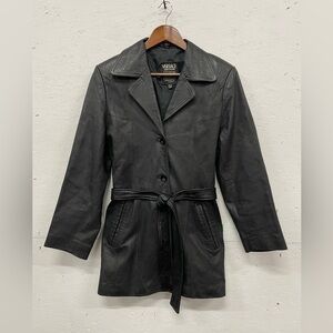 Vintage Versace Jeans Couture Black Leather Trench Coat, Size S